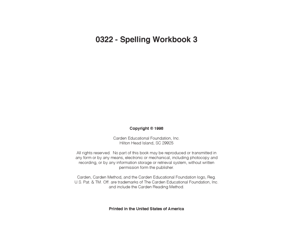 Spelling workbook 3 the carden educational foundation